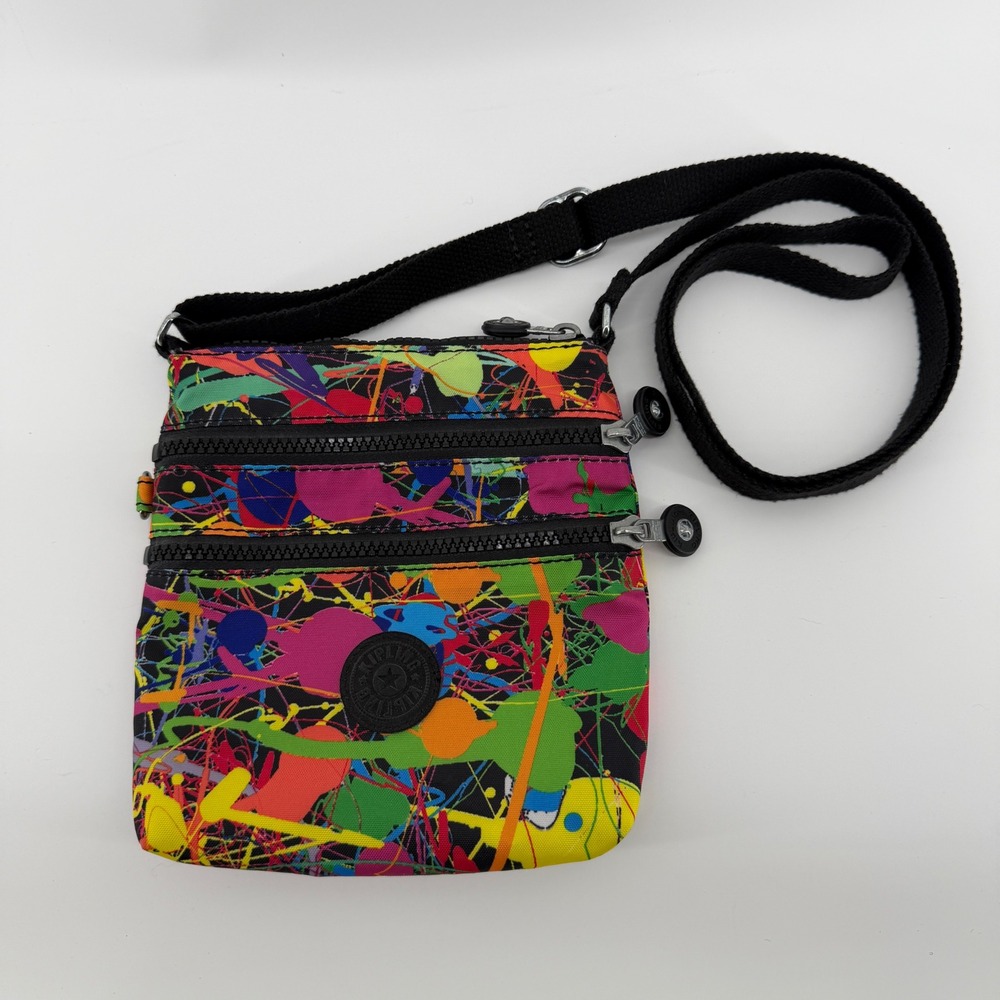 Kipling Keiko Crossbody Bag Multicolor Paint Splatter Nylon Small Messenger Bag